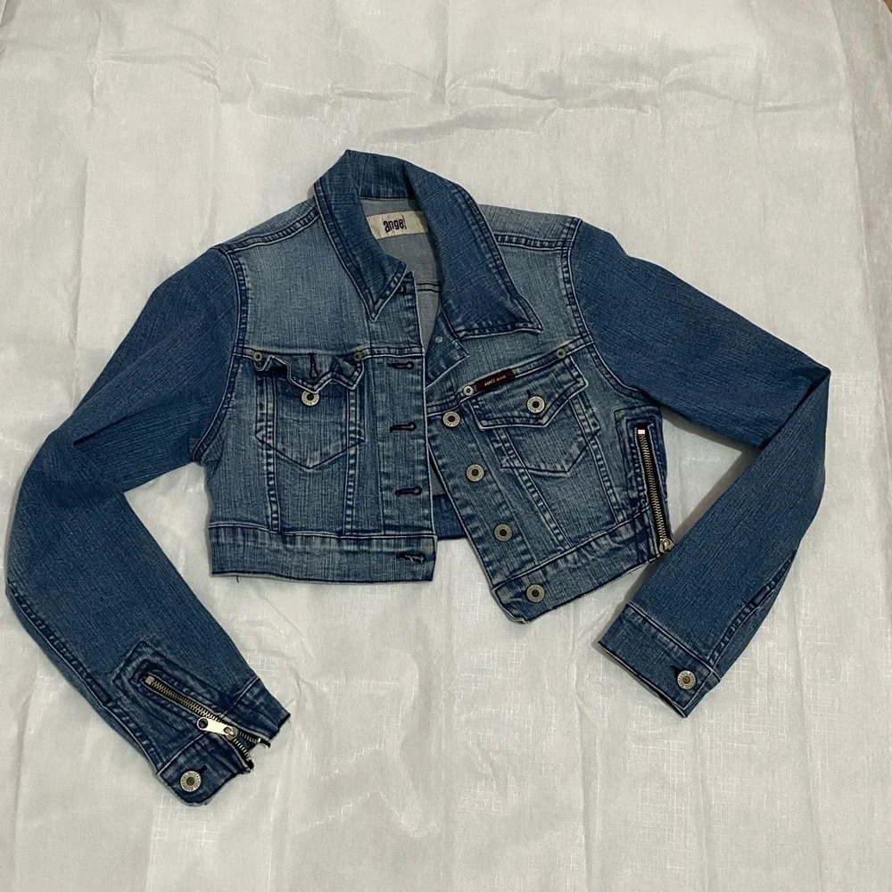 Angel Crop Blue Jean Jacket size Small (junior)